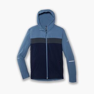 Brooks Mens Canopy Packable Jacket Blue/Gray Color block Size Large